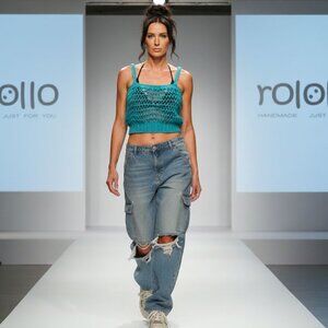 Handmade Net Cami Crop Top CoverUp Turquoise S/M